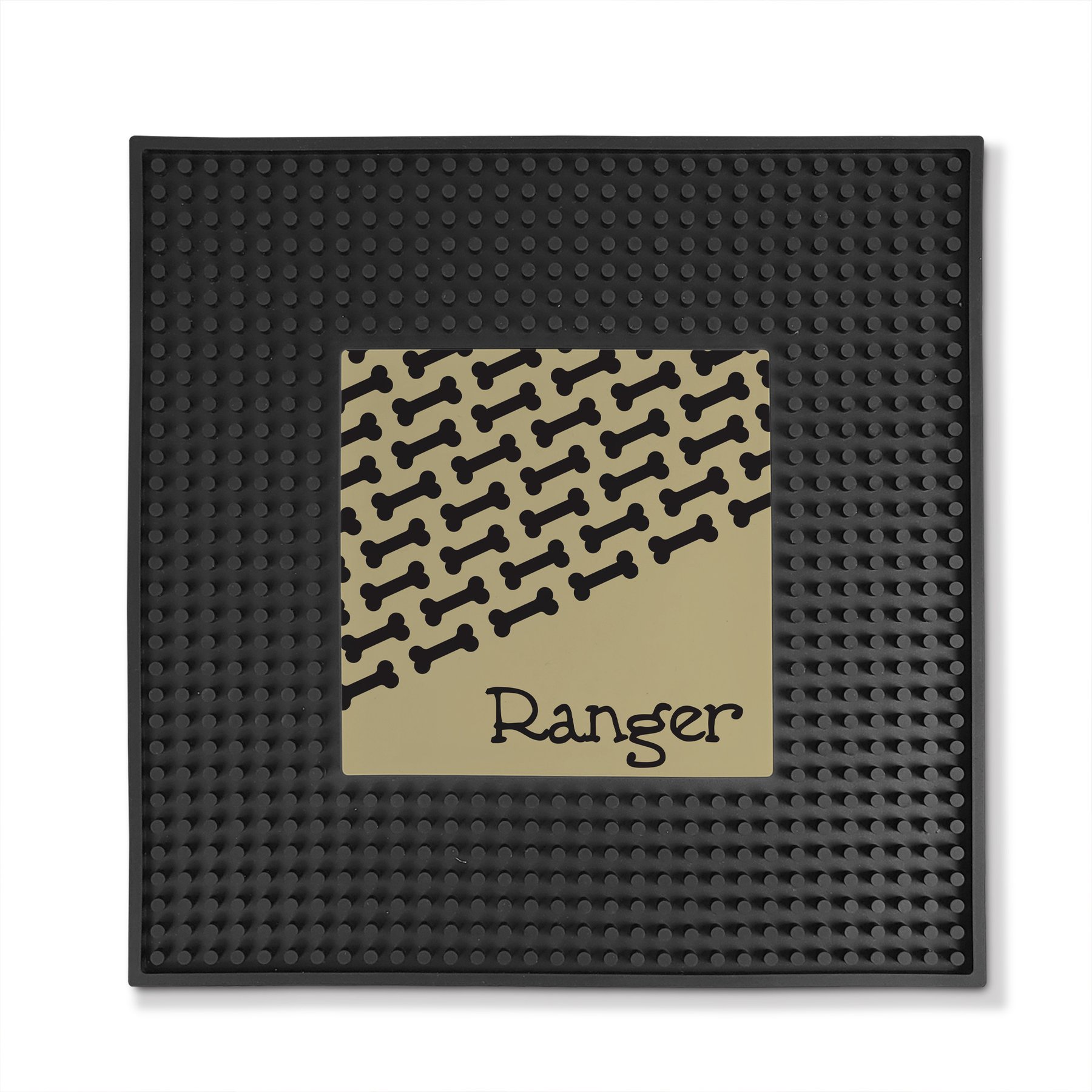 PGS Bone Pattern on Colored Background Square Printed Small Pet Mat, 12 x 12-in, Hazelwood/Black