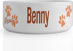 PGS Meow with Paw Print Pattern Small Pet Bowl, 6 x 2 1/4-in, Bronze/White