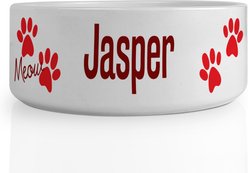 PGS Meow with Paw Print Pattern Small Pet Bowl, 6 x 2 1/4-in, Currant/White slide 1 of 3
