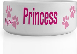PGS Meow with Paw Print Pattern Small Pet Bowl, 6 x 2 1/4-in, Fuschia/White