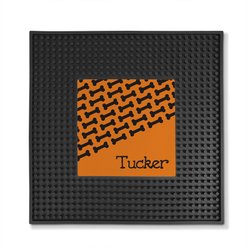 PGS Bone Pattern on Colored Background Square Printed Small Pet Mat, 12 x 12-in, Orange/Black