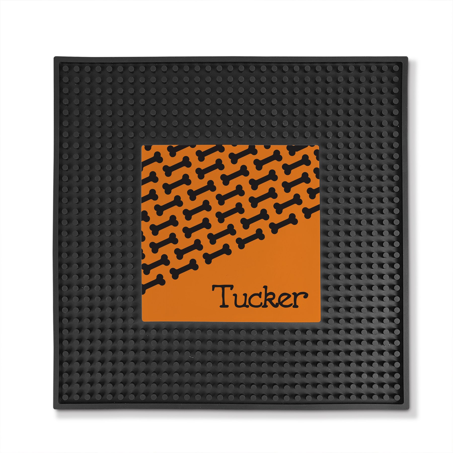 PGS Bone Pattern on Colored Background Square Printed Small Pet Mat, 12 x 12-in, Orange/Black