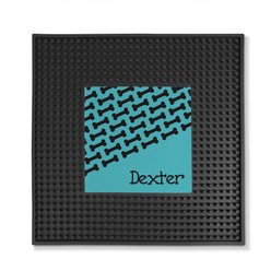 PGS Bone Pattern on Colored Background Square Printed Small Pet Mat, 12 x 12-in, Turquoise/Black