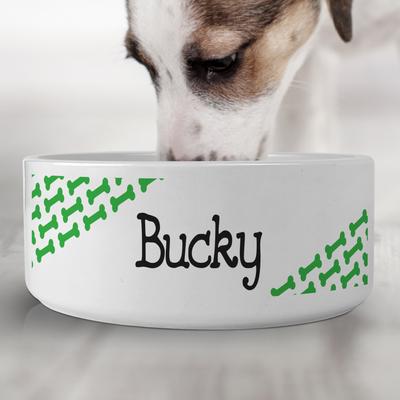 Show full view: PGS Bone Pattern on Colored Background Small Pet Bowl, 7 x 2 7/8-in, Kelly Green/Black/White slide 2 of 3