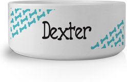 PGS Bone Pattern on Colored Background Small Pet Bowl, 7 x 2 7/8-in, Turquoise/Black/White