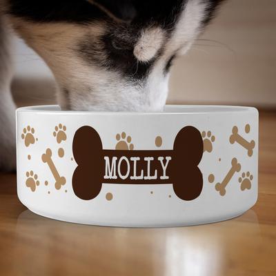 Show full view: PGS If You Can Read This Name with Dog Bone Small Pet Bowl, Brown/White, 7 x 2 7/8-in slide 2 of 3