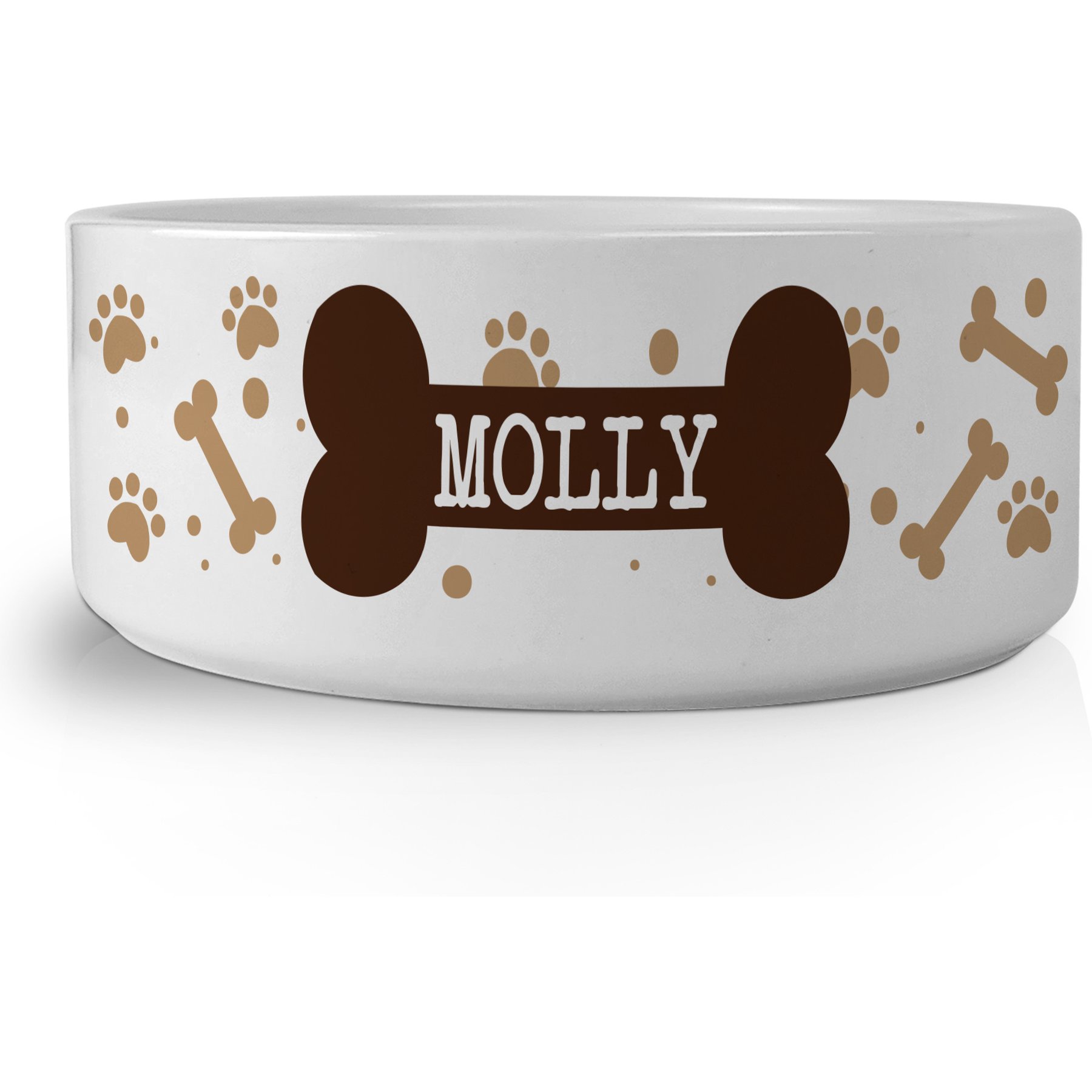 PGS If You Can Read This Name with Dog Bone Small Pet Bowl, Brown/White, 7 x 2 7/8-in