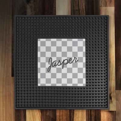 Show full view: PGS Checkered Pattern with Script Name Square Printed Small Pet Mat, 12 x 12-in, Charcoal/Black/White slide 2 of 3