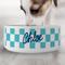 Show in main carousel: PGS Checkered Pattern with Script Name Small Pet Bowl, 7 x 2 7/8-in, Navy/White slide 2 of 3
