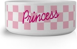 PGS Checkered Pattern with Script Name Small Pet Bowl, 7 x 2 7/8-in, Fuschia/White