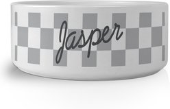 PGS Checkered Pattern with Script Name Small Pet Bowl, 7 x 2 7/8-in, Charcoal/White