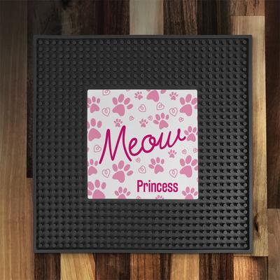 Show full view: PGS Meow with Paw Print Pattern Square Printed Small Pet Mat, 12 x 12-in, Fuschia/Black/White slide 2 of 2