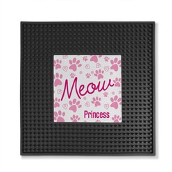 PGS Meow with Paw Print Pattern Square Printed Small Pet Mat, 12 x 12-in, Fuschia/Black/White
