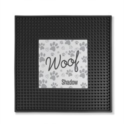 PGS Woof with Paw Print Pattern Square Printed Small Pet Mat, 12 x 12-in, Charcoal/Black/White