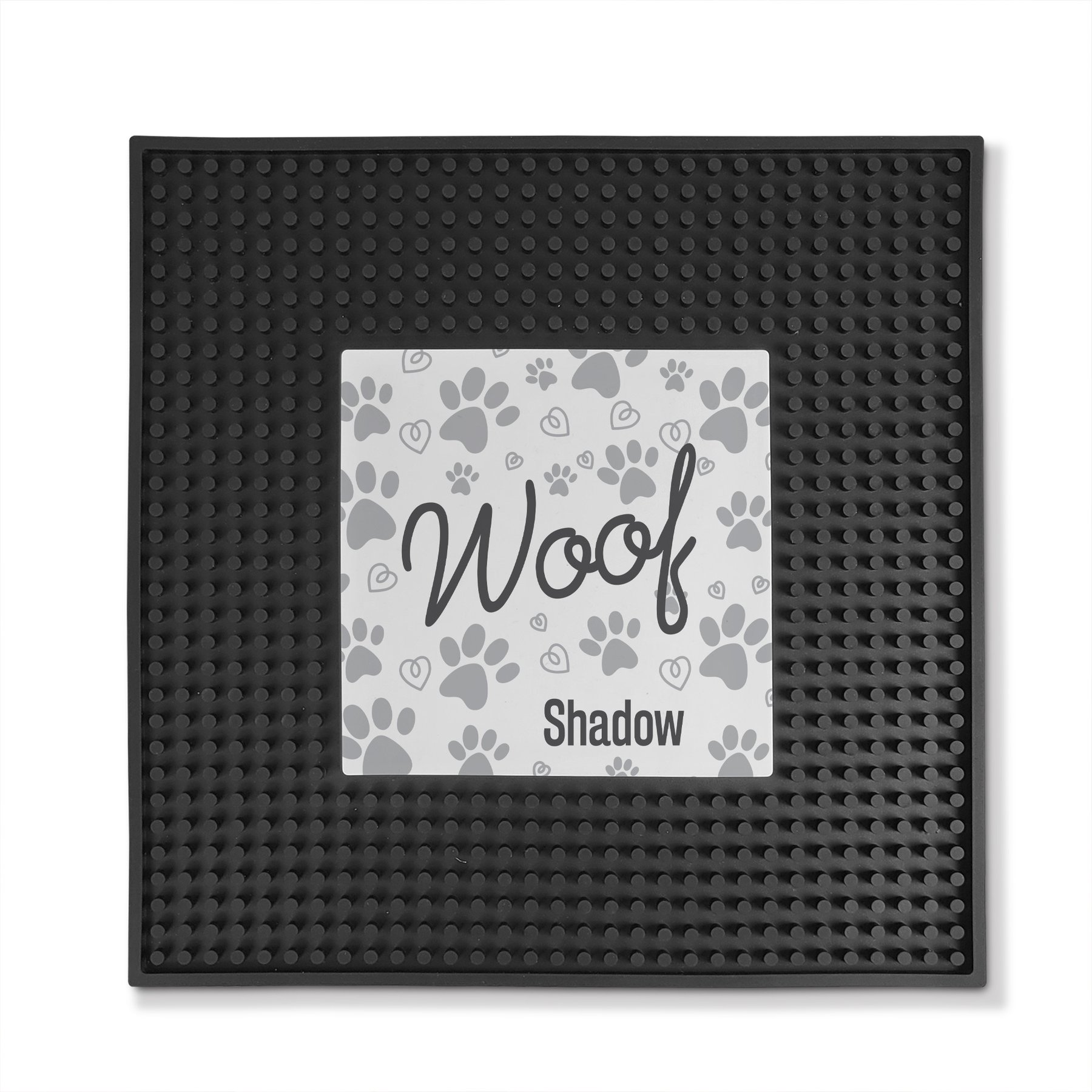 PGS Woof with Paw Print Pattern Square Printed Small Pet Mat, 12 x 12-in, Charcoal/Black/White