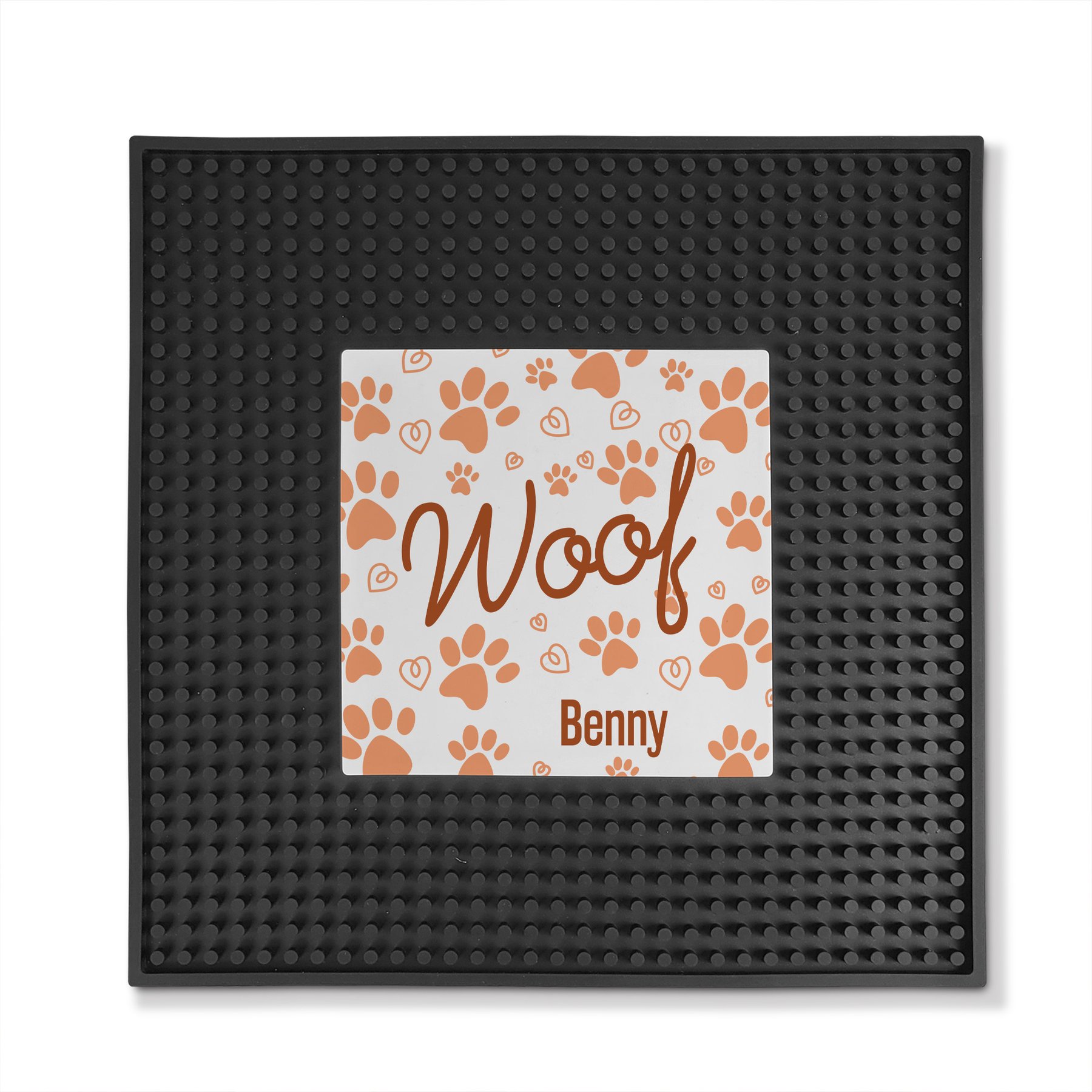 PGS Woof with Paw Print Pattern Square Printed Small Pet Mat, 12 x 12-in, Bronze/Black/White