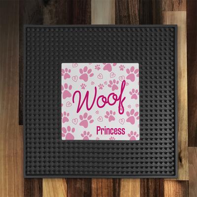 Show full view: PGS Woof with Paw Print Pattern Square Printed Small Pet Mat, 12 x 12-in, Fuschia/Black/White slide 2 of 3