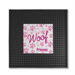 PGS Woof with Paw Print Pattern Square Printed Small Pet Mat, 12 x 12-in, Fuschia/Black/White