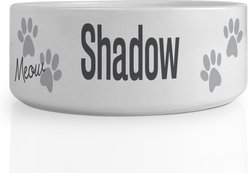 PGS Meow with Paw Print Pattern Small Pet Bowl, 6 x 2 1/4-in, Charcoal/White