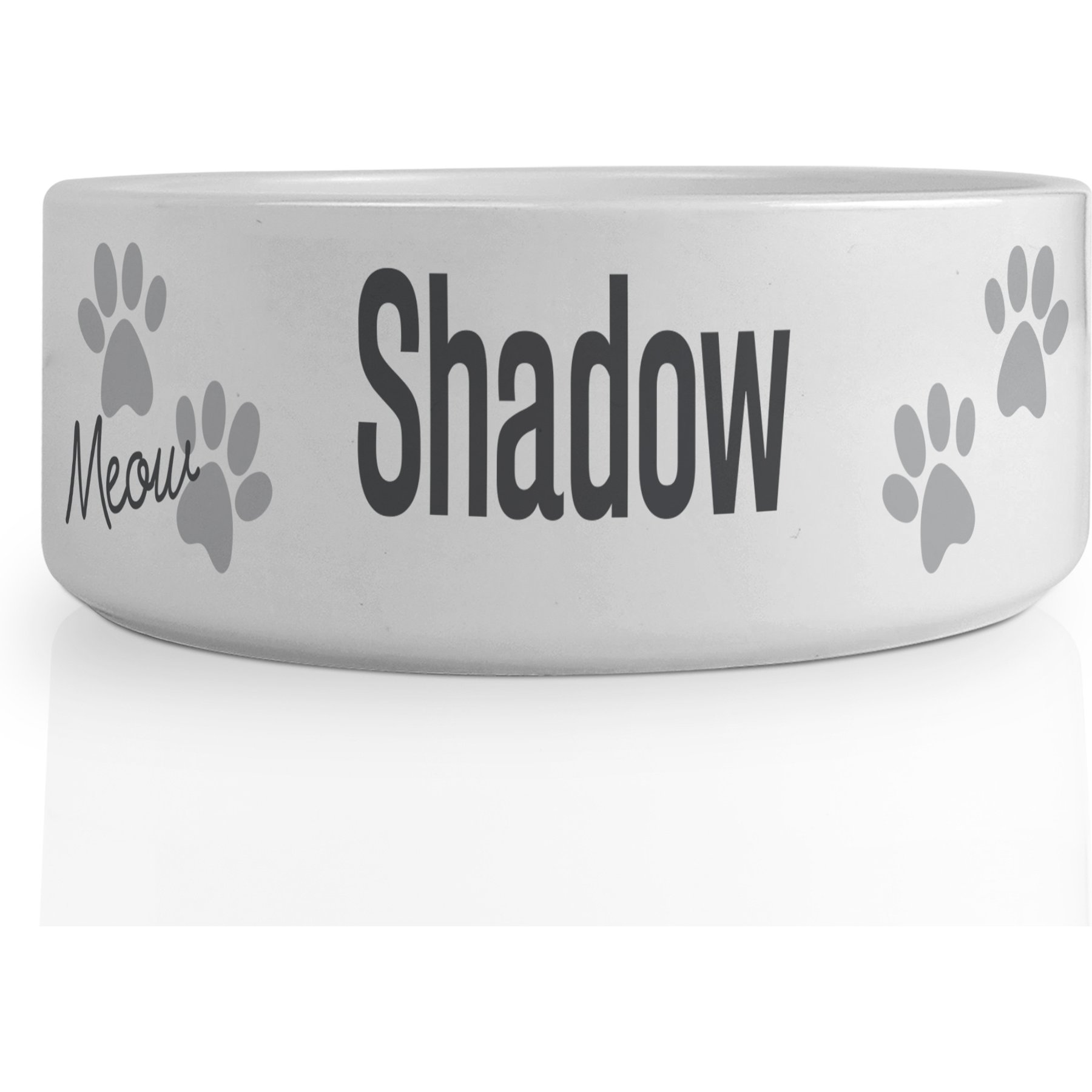 PGS Meow with Paw Print Pattern Small Pet Bowl, 6 x 2 1/4-in, Charcoal/White