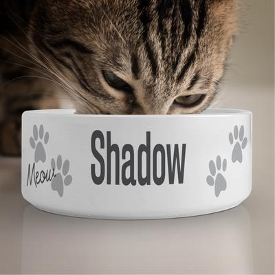 Show full view: PGS Meow with Paw Print Pattern Small Pet Bowl, 6 x 2 1/4-in, Charcoal/White slide 2 of 3