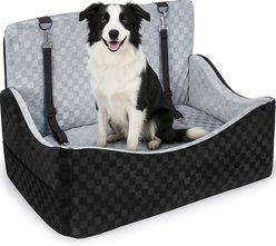 Invenho Memory Foam Dog Car Seat Booster with Travel Storage Pocket & Washable Removable Cover, Grey, 30 x 19 x 18-in
