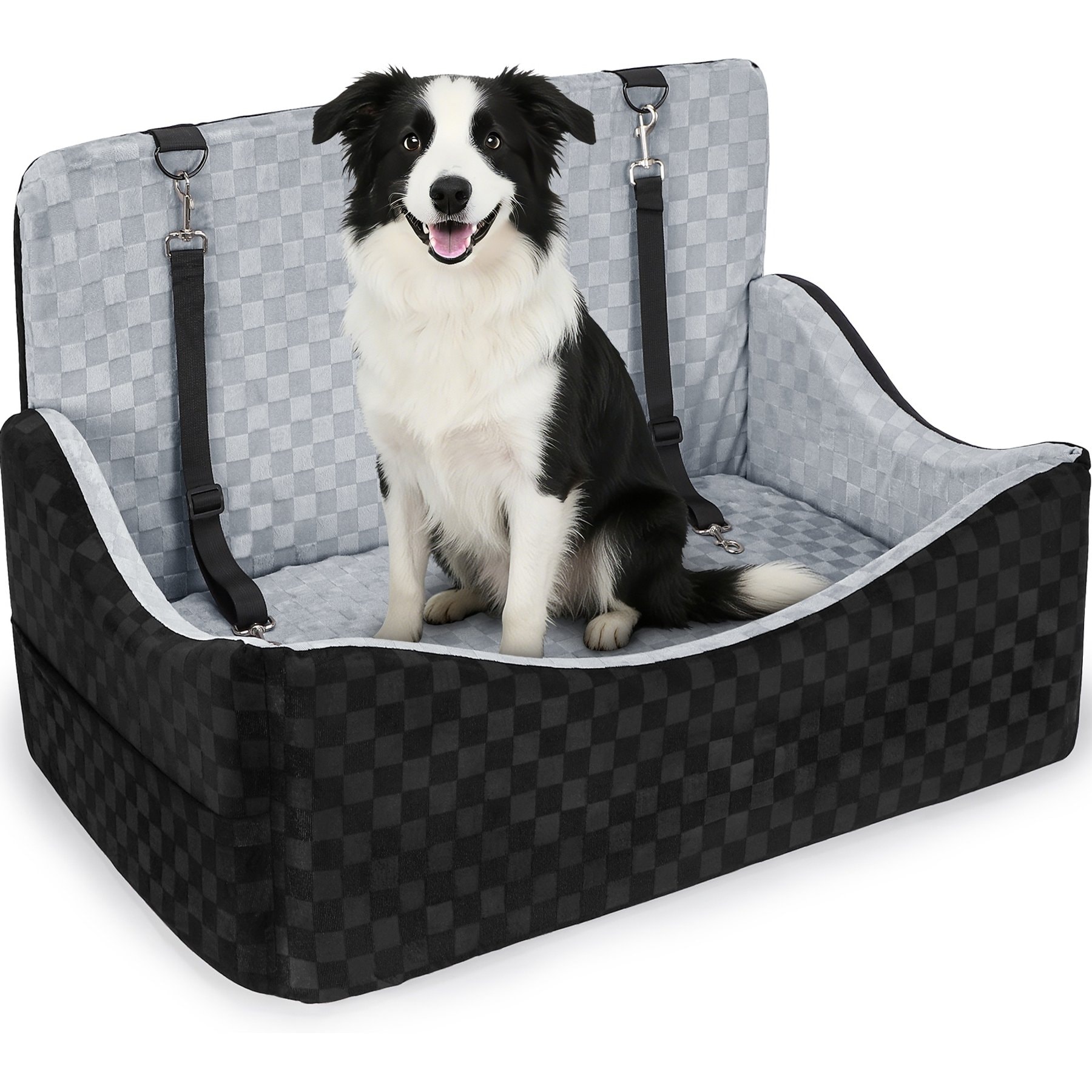 Invenho Memory Foam Dog Car Seat Booster with Travel Storage Pocket & Washable Removable Cover, Grey, 30 x 19 x 18-in