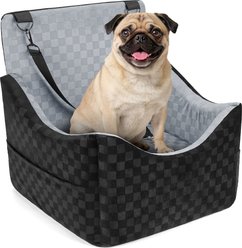 Invenho Memory Foam Dog Car Seat Booster with Travel Storage Pocket & Washable Removable Cover, Grey, 19 x 18 x 18.5-in