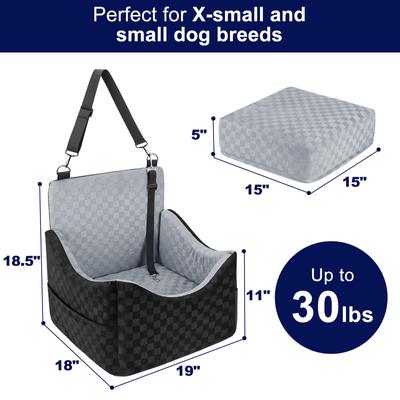 Show full view: Invenho Memory Foam Dog Car Seat Booster with Travel Storage Pocket & Washable Removable Cover, Grey, 19 x 18 x 18.5-in slide 3 of 7