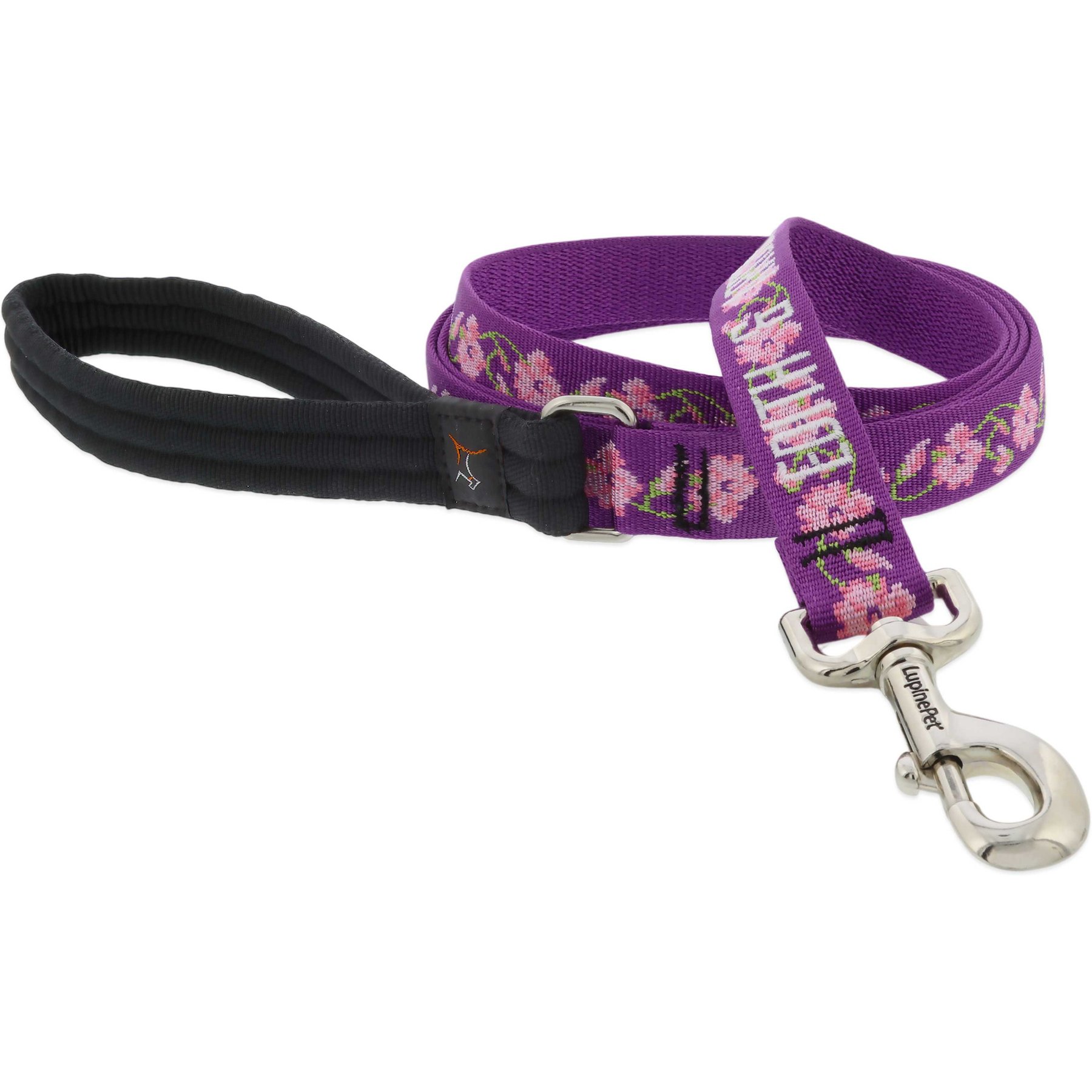 LupinePet Personalized Nature Inspired Original Design Rose Garden Padded Handle Dog Leash, Regular: 6-ft long, 1-in wide