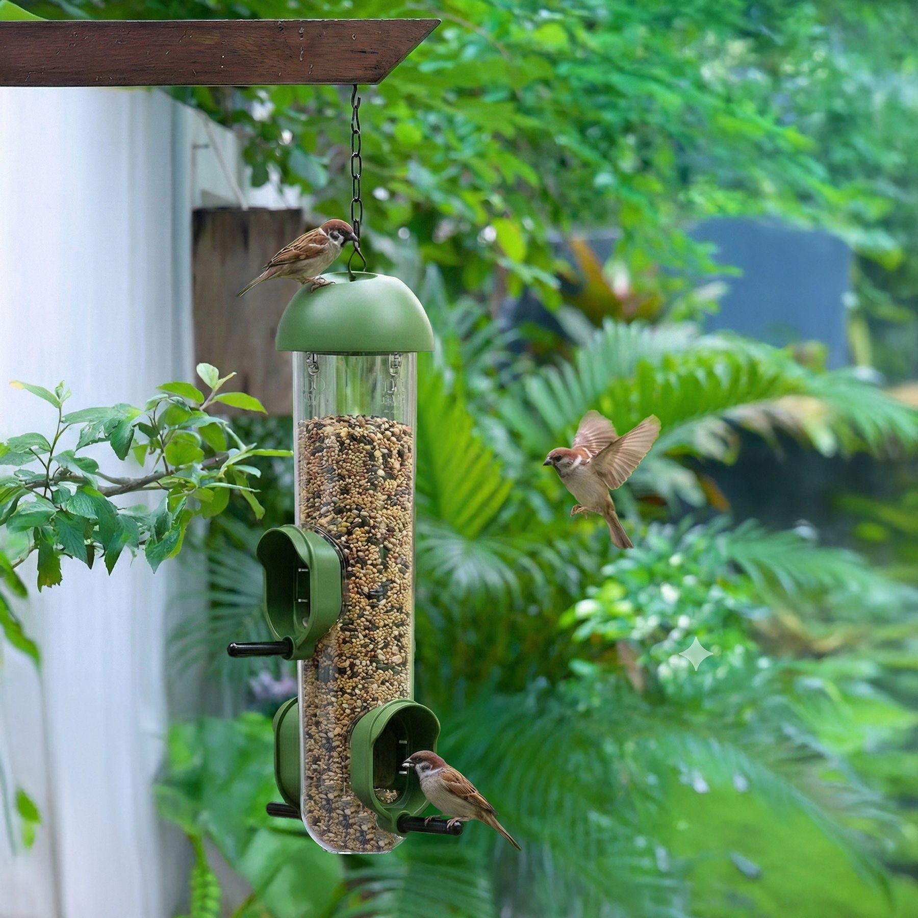 LONA Love Nature Outdoor 3-Port Tube Wild Bird Feeder, Green, 1000-mL, 1 count