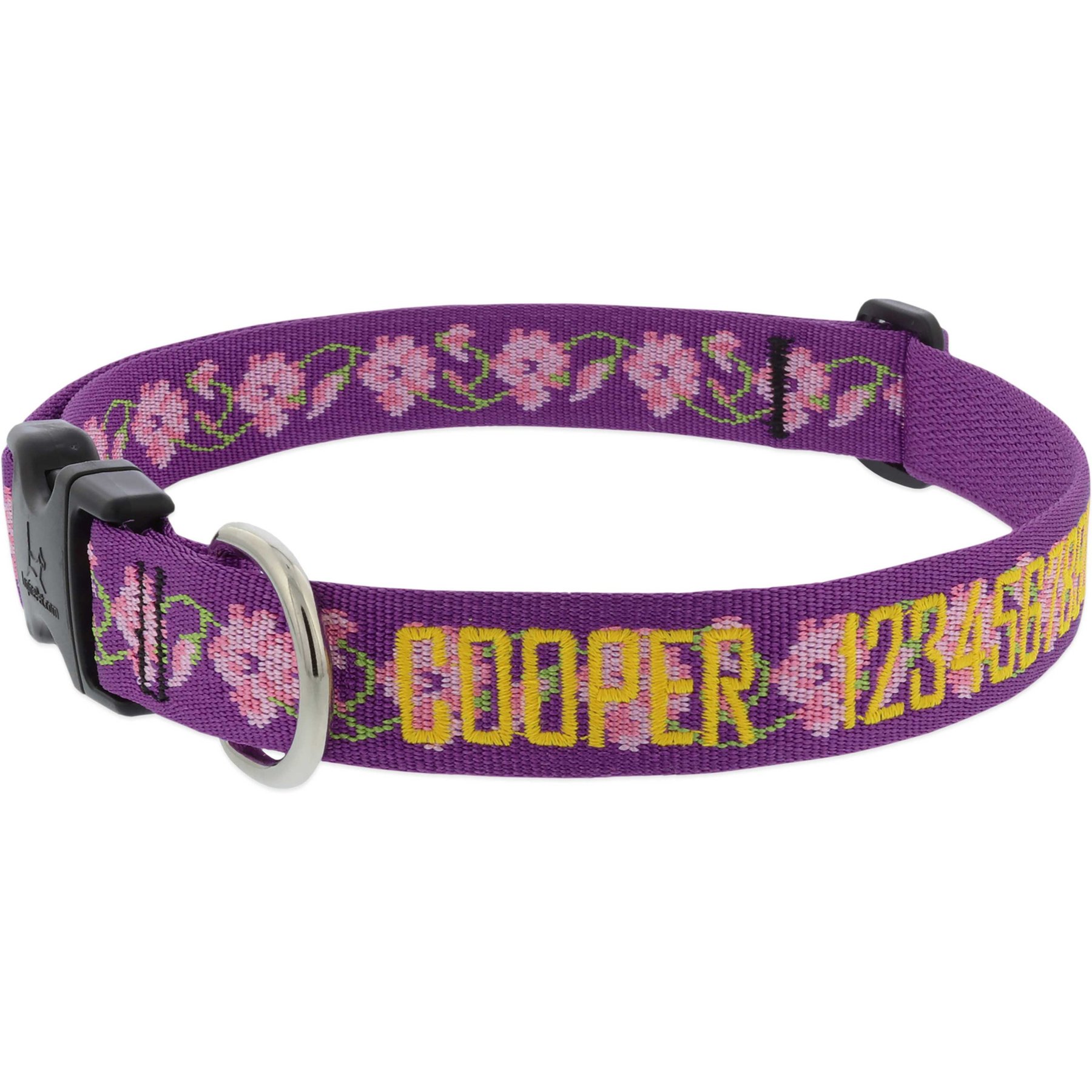 LupinePet Personalized Nature Inspired Original Design Rose Garden Dog Collar, Medium: 12 to 20 in, 1-in wide