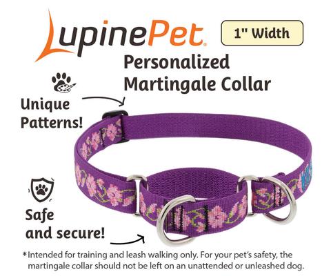 Show full view: LupinePet Personalized Nature Inspired Original Design Rose Garden Martingale Dog Collar, Large: 15 to 22 in, 1-in wide slide 5 of 8