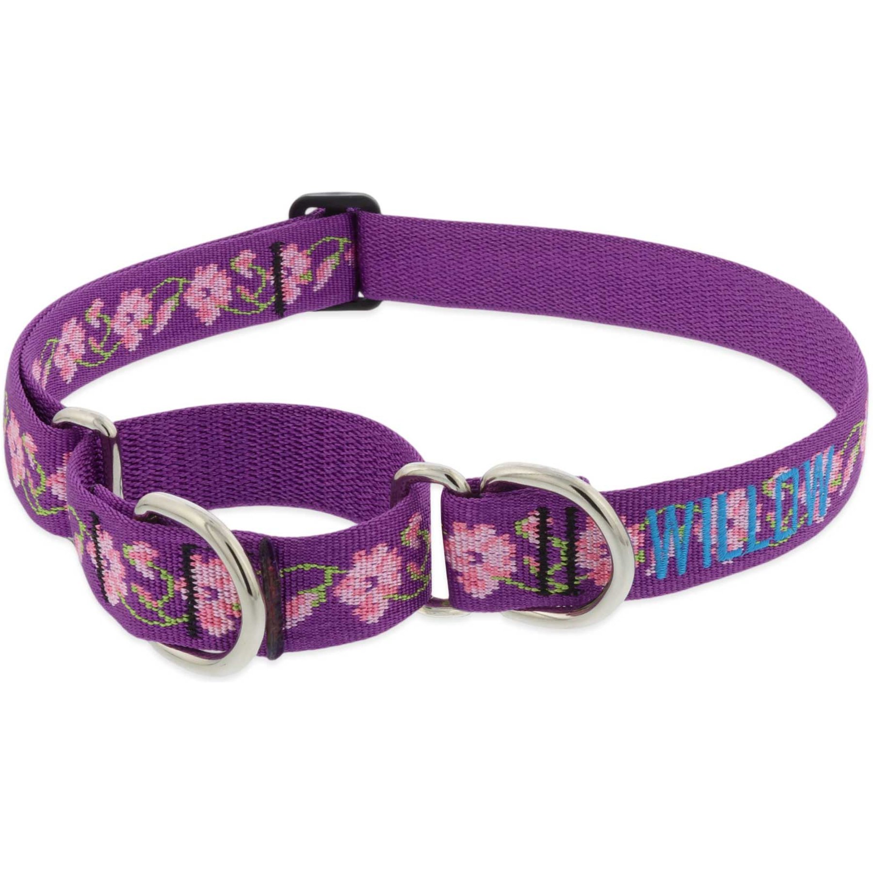LupinePet Personalized Nature Inspired Original Design Rose Garden Martingale Dog Collar, Large: 15 to 22 in, 1-in wide