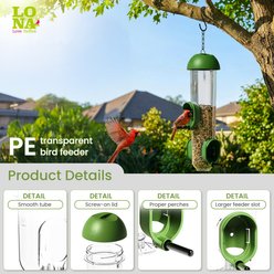 LONA Love Nature Outdoor 3-Port Tube Wild Bird Feeder, Green, 1000-mL, 2 count slide 2 of 9