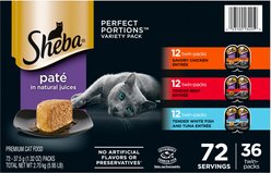 Sheba Perfect Portions Savory Chicken, Beef, Whitefish & Tuna Variety Pack Grain-Free Pate Wet Cat Food Trays, 2.6-oz, case of 36 slide 2 of 9
