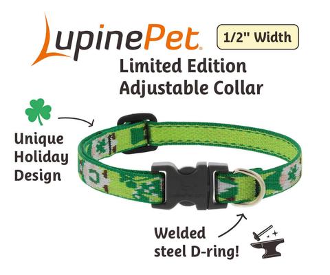 Show full view: LupinePet St. Patricks Day Adjustable Nylon Dog Collar, Lucky Gnomes, Small: 10 to 16-in neck, 1/2-in wide slide 2 of 6