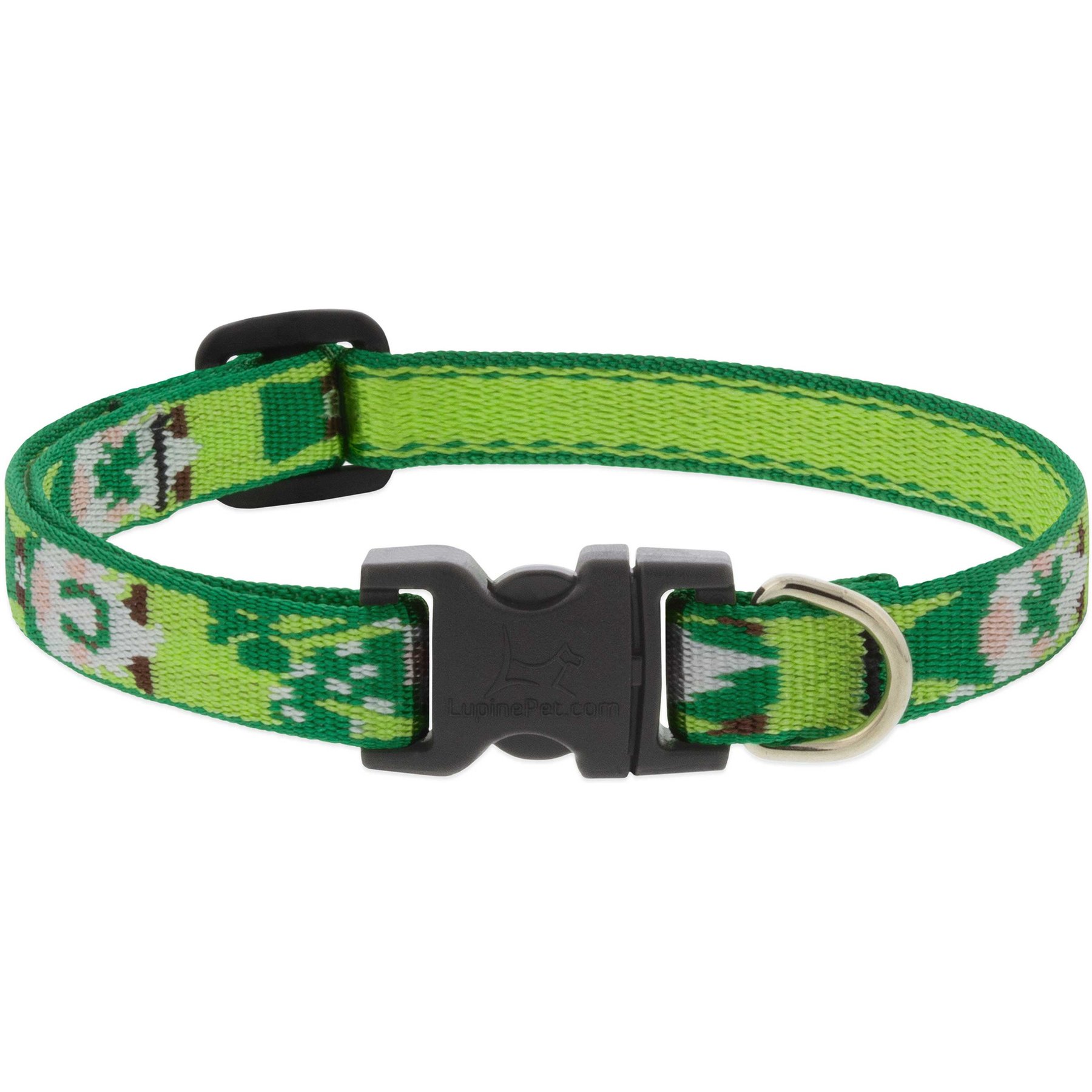 LupinePet St. Patricks Day Adjustable Nylon Dog Collar, Lucky Gnomes, X-Small: 8 to 12-in neck, 1/2-in wide