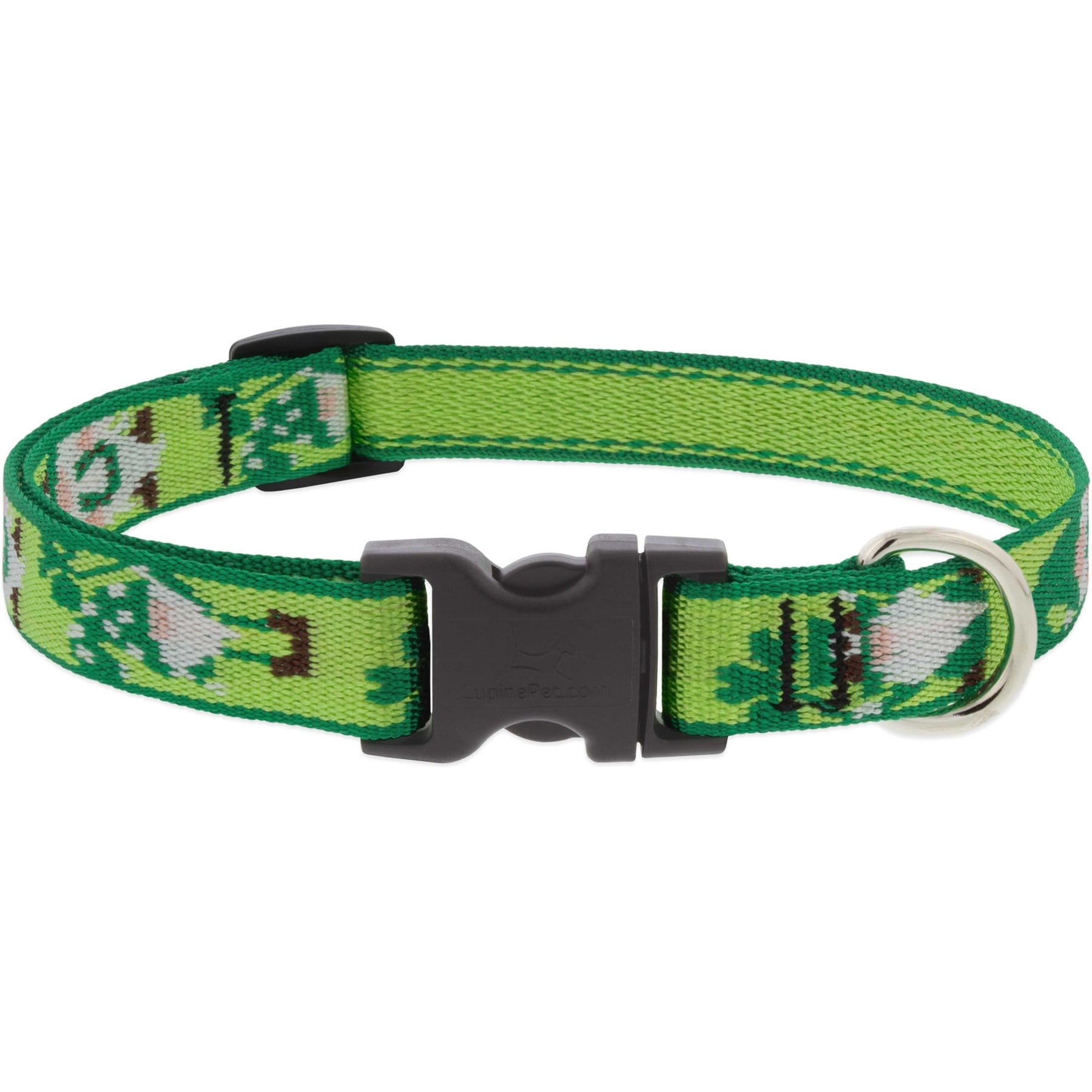 LupinePet St. Patricks Day Adjustable Nylon Dog Collar, Lucky Gnomes, Small: 9 to 14-in neck, 3/4-in wide