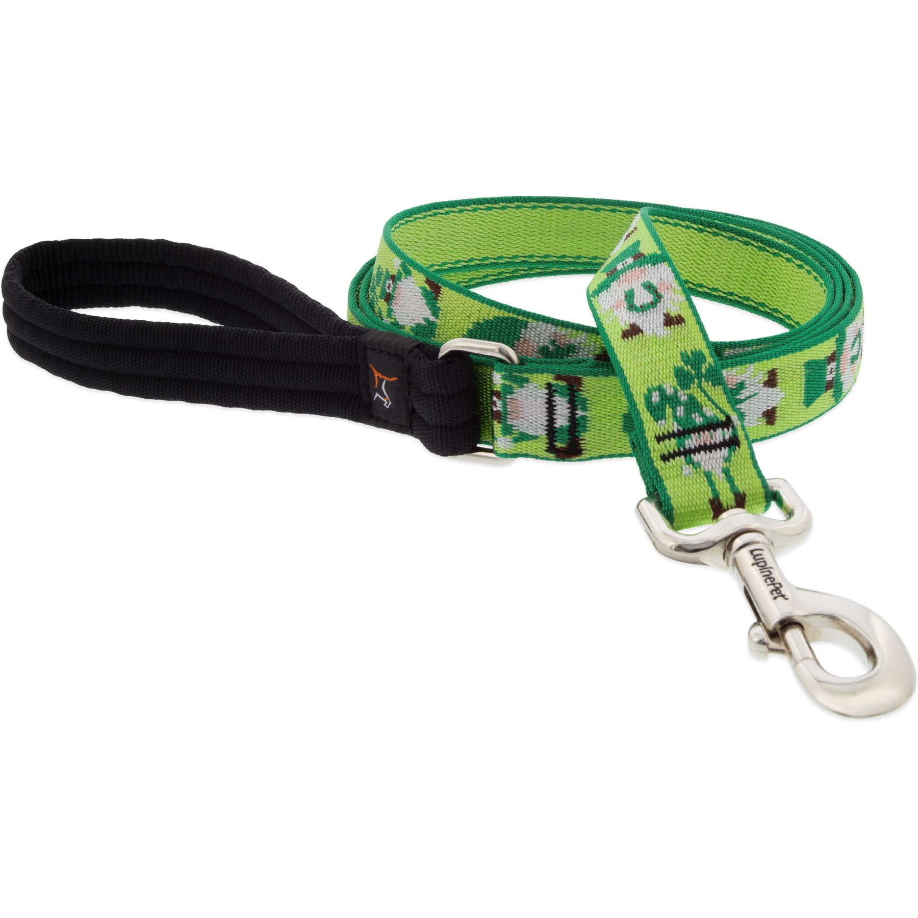 LupinePet St. Patricks Day Padded Handle Nylon Standard Dog Leash, Lucky Gnomes, Regular: 4-ft long, 1-in wide