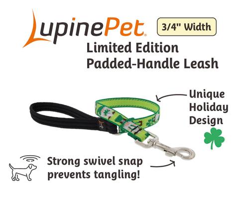Show full view: LupinePet St. Patricks Day Padded Handle Nylon Standard Dog Leash, Lucky Gnomes, Short: 2-ft long, 3/4-in wide slide 2 of 5