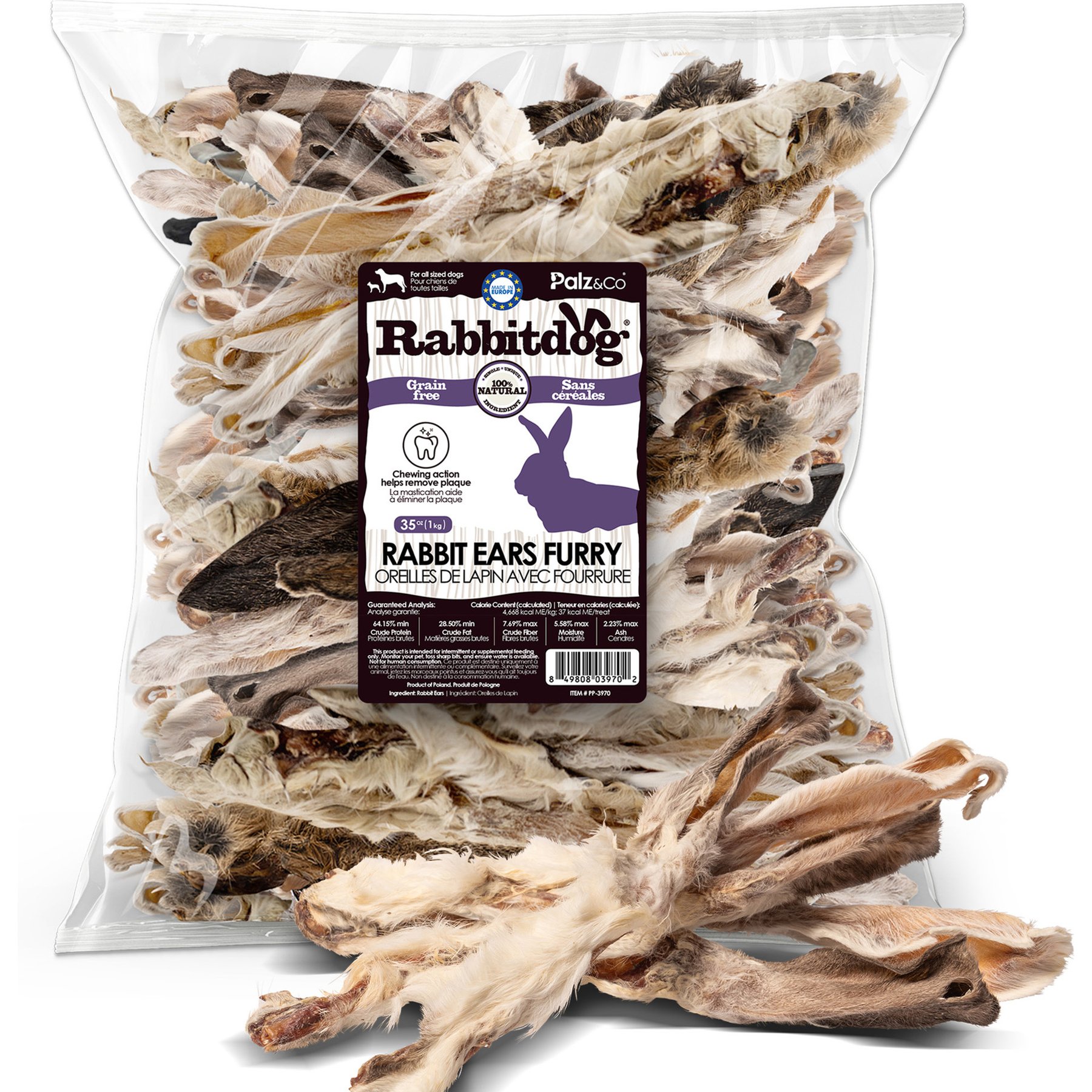 Palz&Co Rabbitdog Rabbit Ears Fur Dog Chews, 35-oz bag, count varies