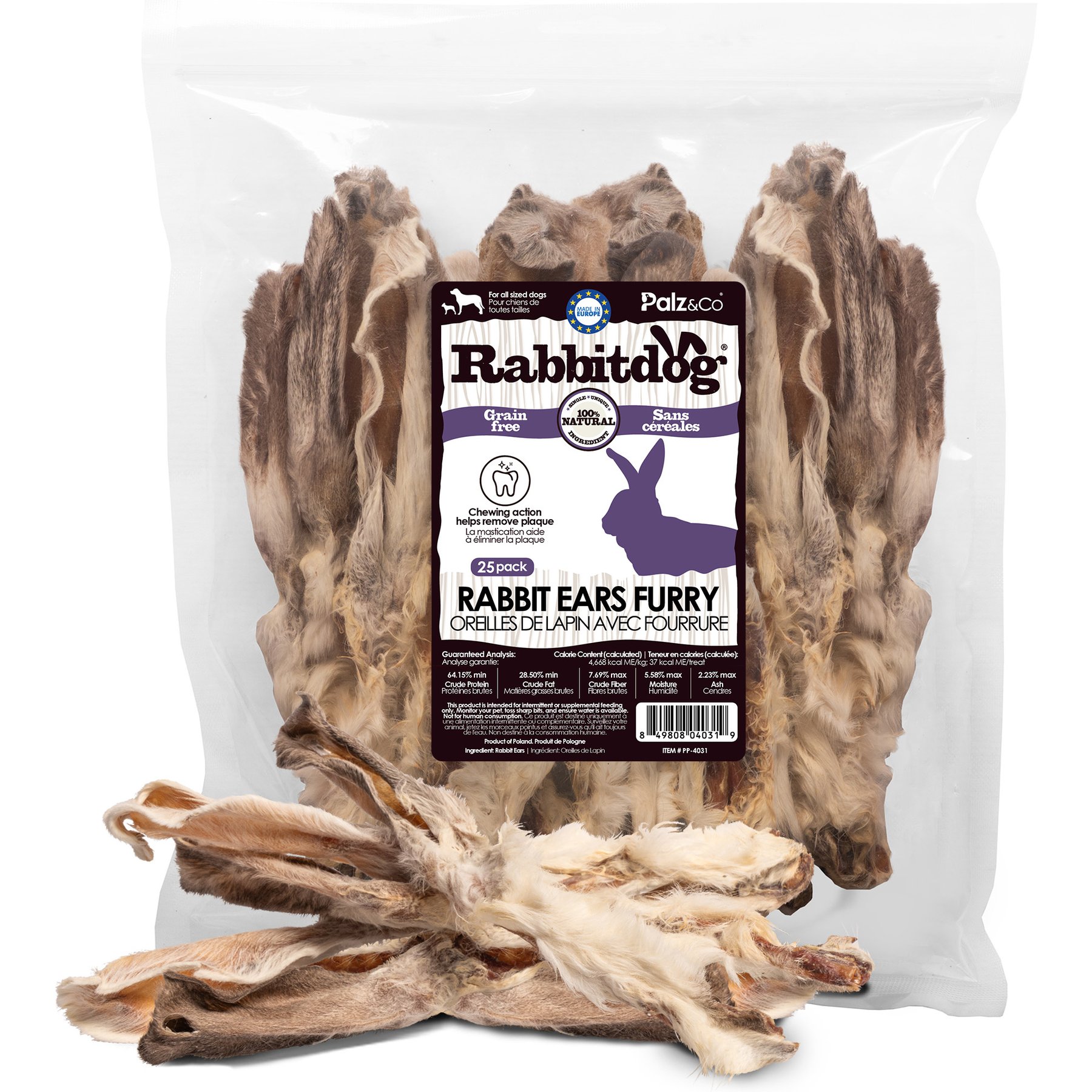 Palz&Co Rabbitdog Rabbit Ears Fur Dog Chews, 25 count