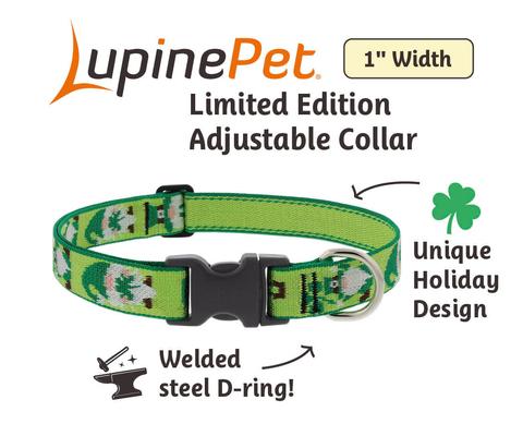 Show full view: LupinePet St. Patricks Day Adjustable Nylon Dog Collar, Lucky Gnomes, X-Large: 25 to 31-in neck, 1-in wide slide 3 of 7