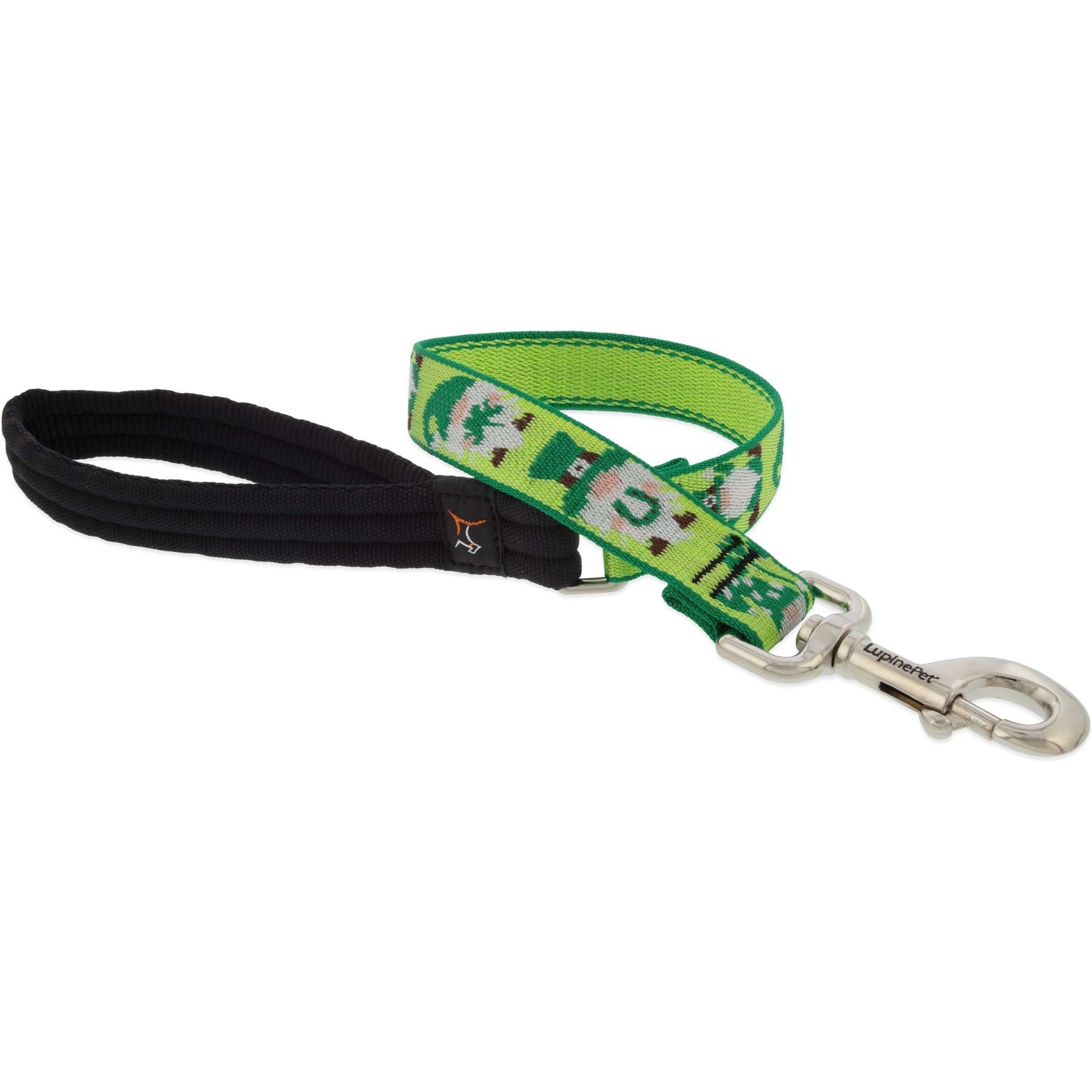 LupinePet St. Patricks Day Padded Handle Nylon Standard Dog Leash, Lucky Gnomes, Short: 2-ft long, 1-in wide