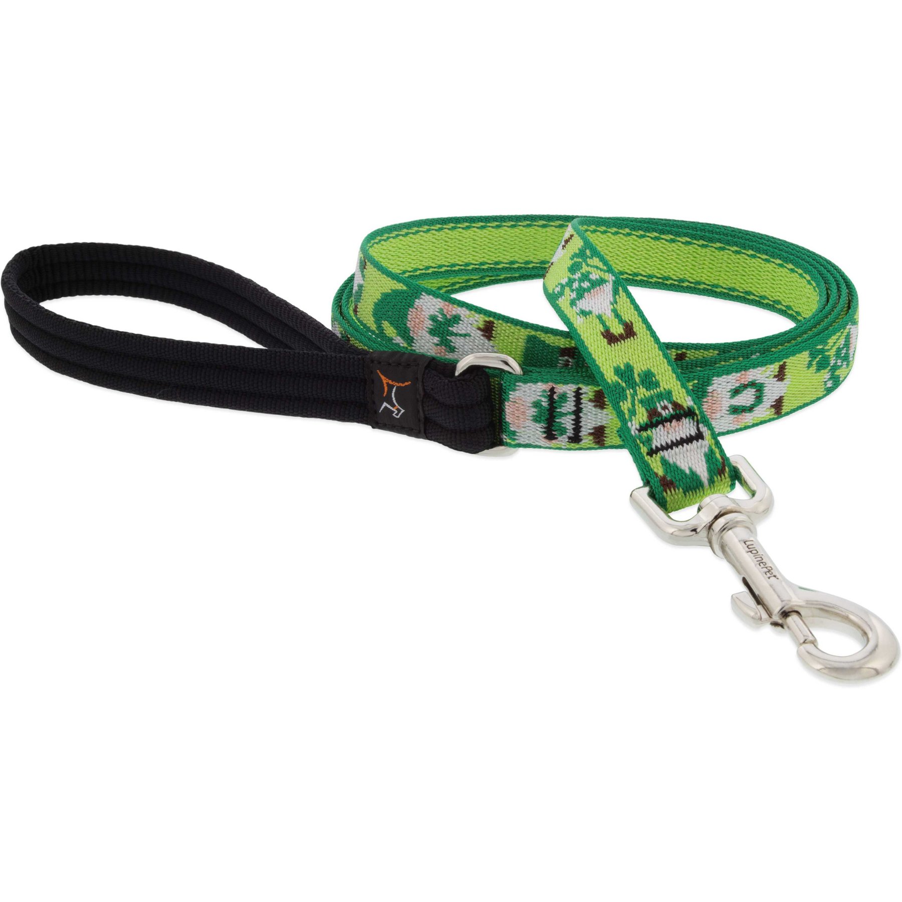 LupinePet St. Patricks Day Padded Handle Nylon Standard Dog Leash, Lucky Gnomes, Regular: 6-ft long, 3/4-in wide