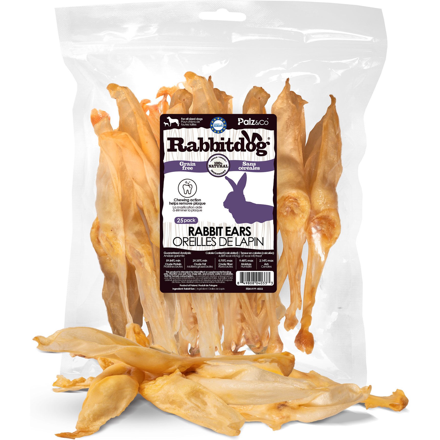 Palz&Co Rabbitdog Rabbit Ears Dog Chews, 25 count