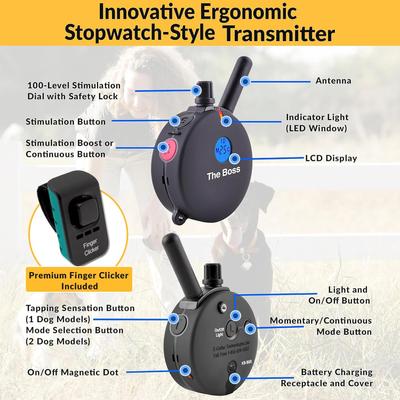 Show full view: Educator By E-Collar Technologies The Boss 1 Mile Range Waterproof Dog Training Collar, 1 collar slide 4 of 12