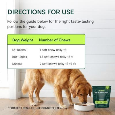 Show full view: Wuffes Advanced Hip & Joint Flavor Test Chews with Glucosamine & Chondroitin Pork Liver Flavored Soft Chews for Large Dogs, 6 count slide 8 of 9