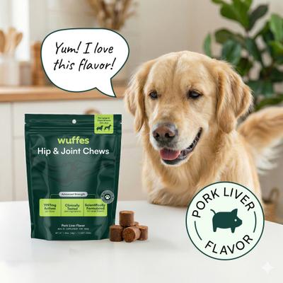 Show full view: Wuffes Advanced Hip & Joint Flavor Test Chews with Glucosamine & Chondroitin Pork Liver Flavored Soft Chews for Large Dogs, 6 count slide 5 of 9